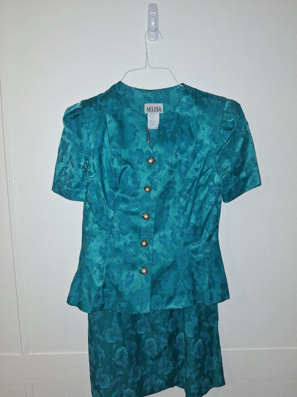 Melissa Jade Floral Jacquard Skirt Set with Gold Buttons